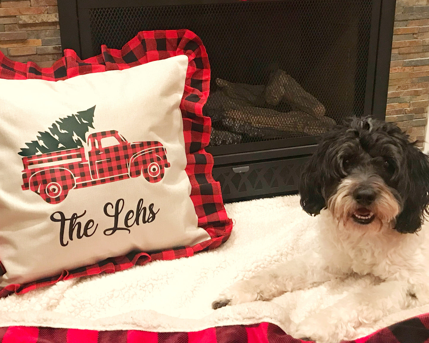 Personalized Buffalo Plaid Holiday Pillow