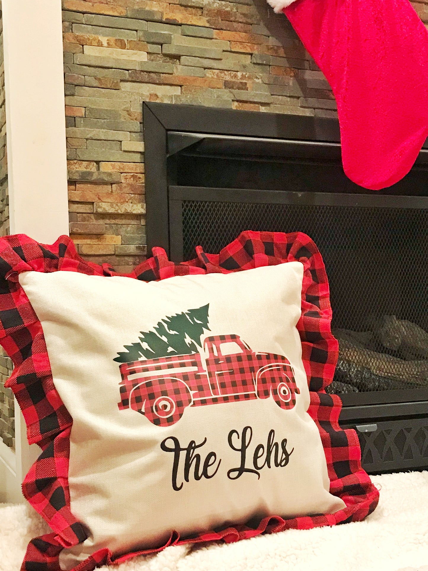 Personalized Buffalo Plaid Holiday Pillow