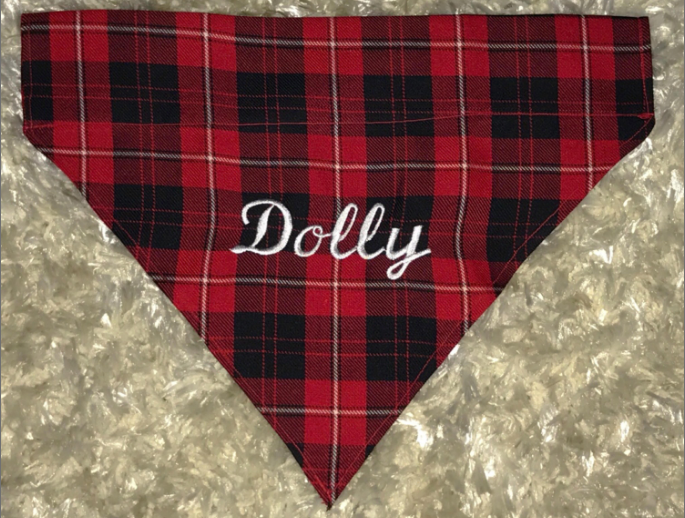 Embroidered Buffalo Plaid Dog Bandana Over the Collar