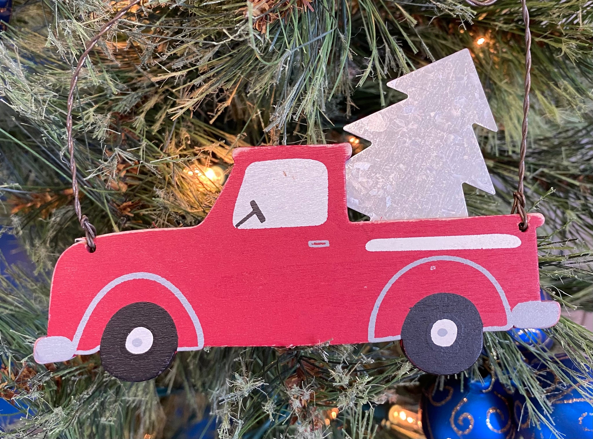 Wooden Red Truck Flat Ornament